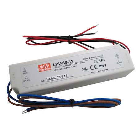 Diode Led DC Constant Voltage Driver, Class 2, 60W, 12V DI-0906